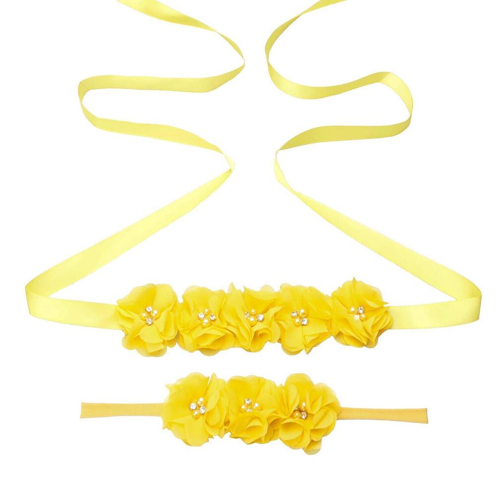 8894 Maternity Flower Sash Headband Set Women Girls Wedding Baby Shower Sash
